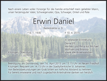 Anzeige von Erwin Daniel von MGO
