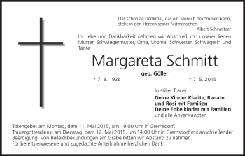 Anzeige von Margareta Schmitt von MGO