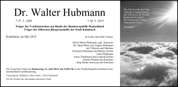 Anzeige von Walter Hubmann von MGO
