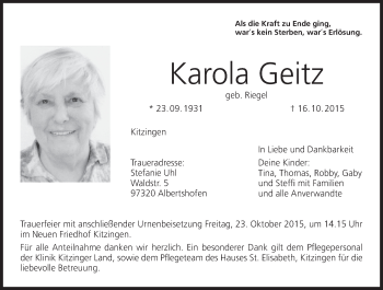 Anzeige von Karola Geitz von MGO