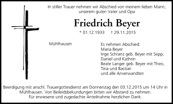 Anzeige von Friedrich Beyer von MGO