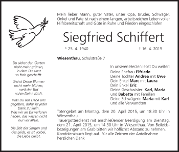 Anzeige von Siegfried Schiffert von MGO