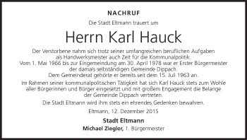 Anzeige von Karl Hauck von MGO