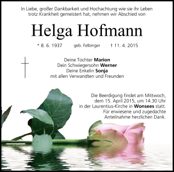 Anzeige von Helga Hofmann von MGO