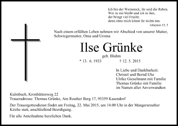 Anzeige von Ilse Grünke von MGO