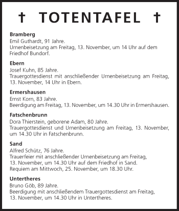 Anzeige von Totentafel vom 12.11.2015 von MGO