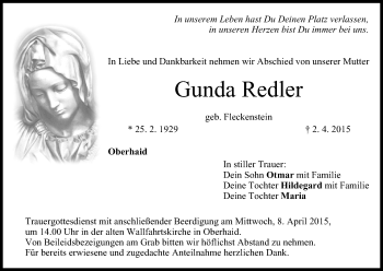 Anzeige von Gunda Redler von MGO