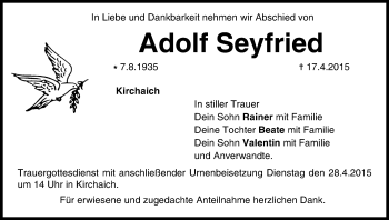 Anzeige von Adolf Seyfried von MGO