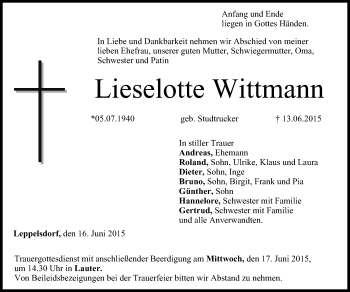 Anzeige von Lieselotte Wittmann von MGO