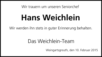 Anzeige von Hans Weichlein von MGO