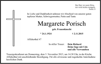 Anzeige von Margarete Porisch von MGO