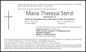 Anzeige von Maria Theresia Sterzl von MGO