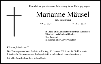 Anzeige von Marianne Mäusel von MGO