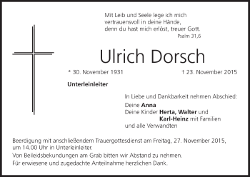 Anzeige von Ulrich Dorsch von MGO