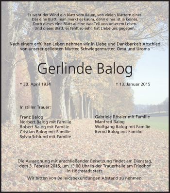 Anzeige von Gerlinde Balog von MGO