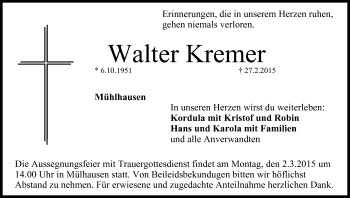 Anzeige von Walter Kremer von MGO