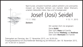 Anzeige von Josef Seidel von MGO