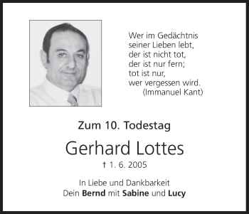 Anzeige von Gerhard Lottes von MGO