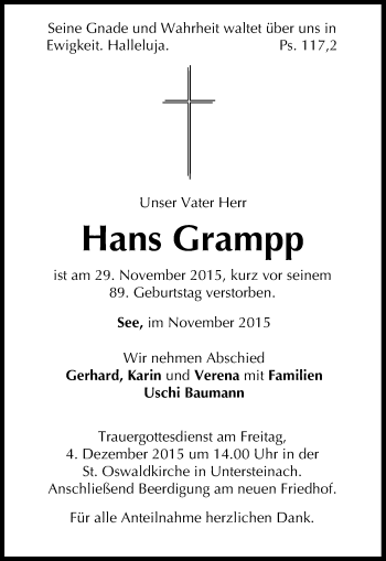 Anzeige von Hans Grampp von MGO
