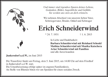 Anzeige von Erich Schneiderwind von MGO
