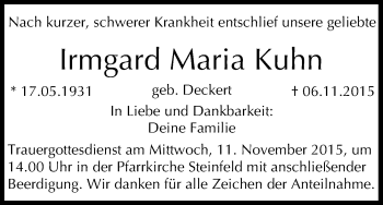 Anzeige von Irmgard Maria Kuhn von MGO