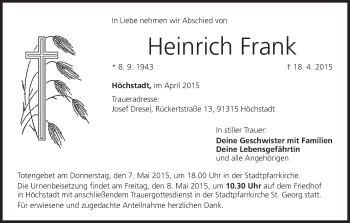 Anzeige von Heinrich Frank von MGO