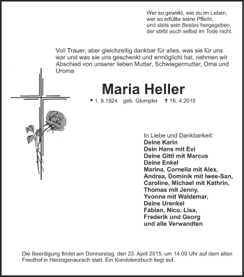 Anzeige von Maria Heller von MGO