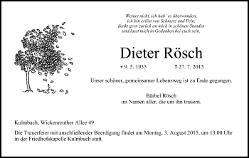 Anzeige von Dieter Rösch von MGO