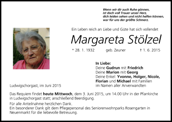 Anzeige von Margareta Stölzel von MGO
