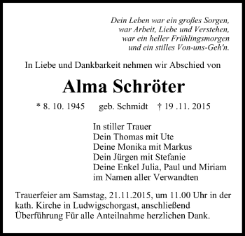 Anzeige von Alma Schröter von MGO