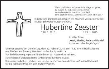Anzeige von Hubertine Zeester von MGO