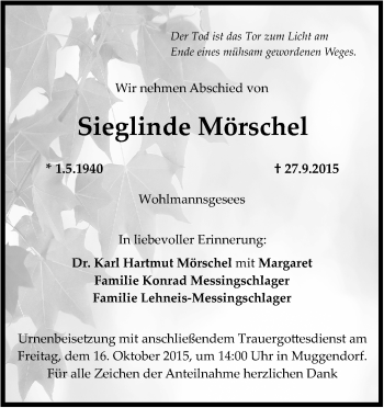 Anzeige von Sieglinde Mörschel von MGO