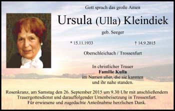 Anzeige von Ursula Kleindiek von MGO