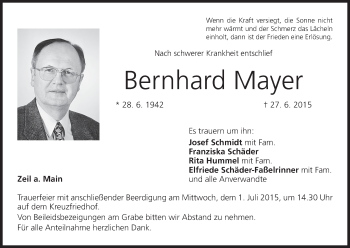 Anzeige von Bernhard Mayer von MGO