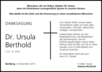 Anzeige von Ursula Berthold von MGO