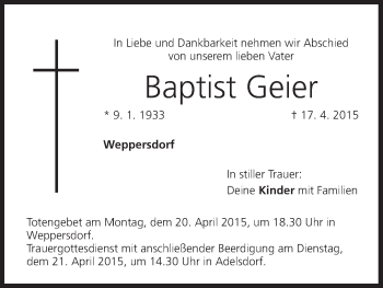 Anzeige von Baptist Geier von MGO