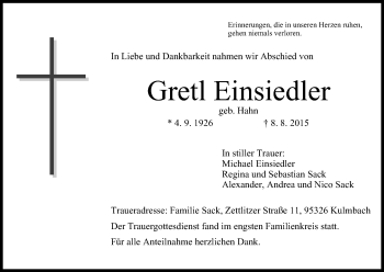 Anzeige von Gretl Einsiedler von MGO
