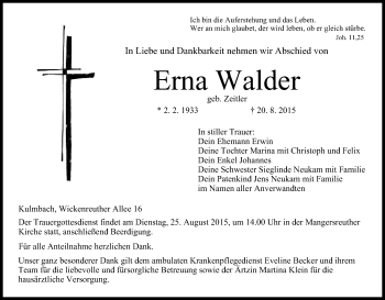Anzeige von Erna Walder von MGO