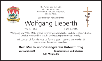 Anzeige von Wolfgang Lieberth von MGO