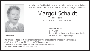 Anzeige von Margot Schaidt von MGO
