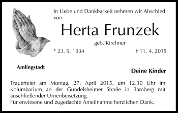 Anzeige von Herta Frunzek von MGO