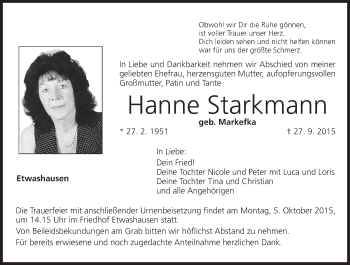 Anzeige von Hanne Starkmann von MGO