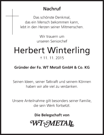 Anzeige von Herbert Winterling von MGO