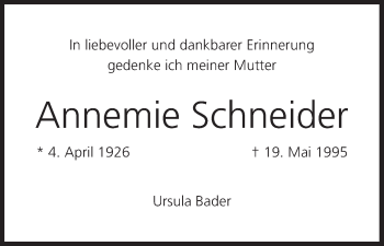 Anzeige von Annemie Schneider von MGO