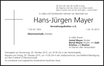 Anzeige von Hans-Jürgen Mayer von MGO