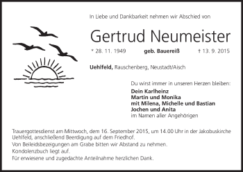 Anzeige von Gertrud Neumeister von MGO