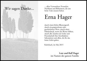 Anzeige von Erna Hager von MGO