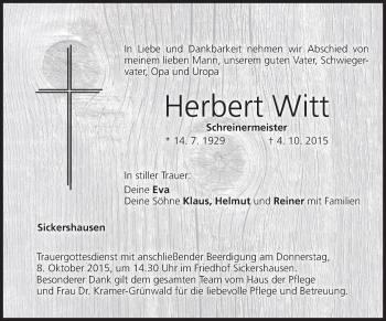 Anzeige von Herbert Witt von MGO