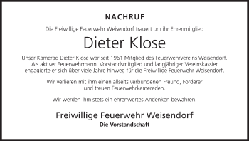 Anzeige von Dieter Klose von MGO