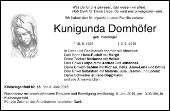 Anzeige von Kunigunda Dornhöfer von MGO